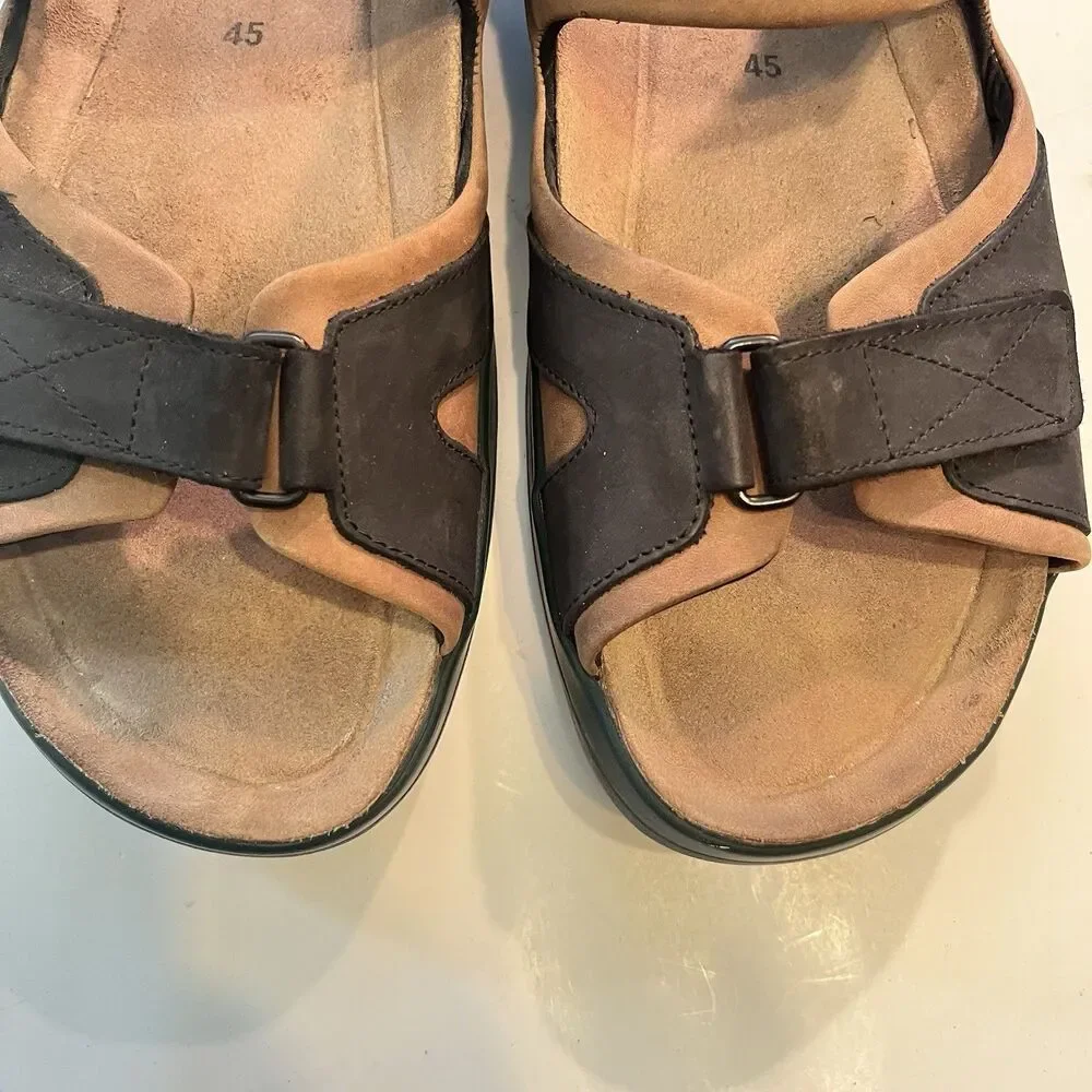 Mephisto Shark Fit Men's Size EU45 Black Brown Leather Comfort Sandals